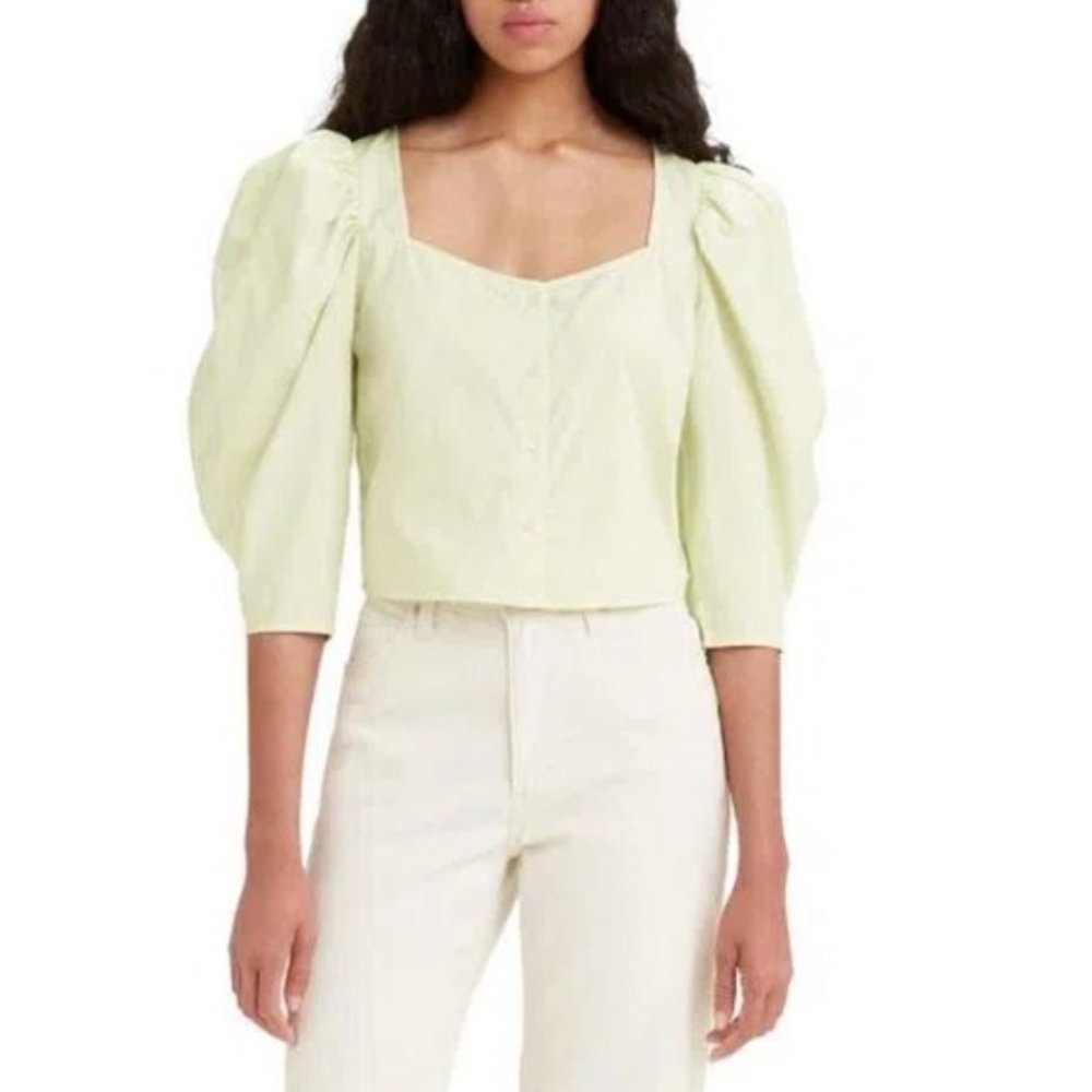 Levi's Women Lime Ellora Puff-Sleeve Crop Blouse Size XL